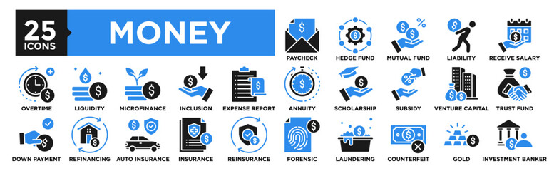 Money icon collection set. Containing design finance, money, business, financial, banking, investment	