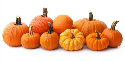 Obraz premium Colorful Variety of Pumpkins isolated on white. Autumn. Types of Squash cut out. Vibrant diverse collection of pumpkins in various colors and sizes. Assortment of multi colored decorative gourds