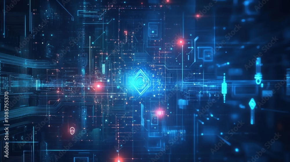 Poster futuristic digital space with glowing connectivity and data flow representing technology, innovation