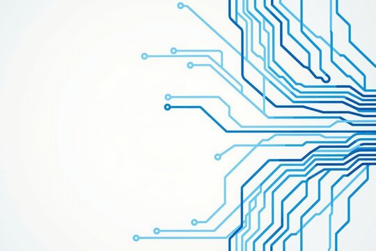 Abstract blue circuit lines on white background - modern technology and digital connections concept.