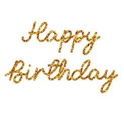Happy Birthday gold glitter text for birthday party, birthday greetings, birthday card, cake topper