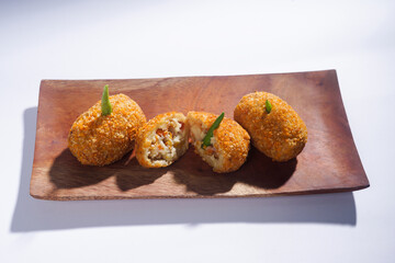 Delicious Indonesian snack named Risol or Risoles filled with smoked beef mayonnaise and crispy...