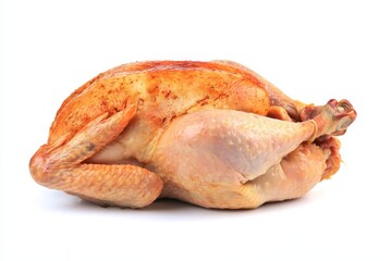 Raw whole chicken isolated on white background for culinary and food photography showcase