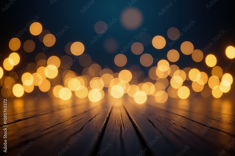 Canvas Prints warm bokeh lights create a magical atmosphere on a wooden surface.