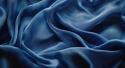 Obraz premium Dark blue silk fabric with folds, a background for design and decoration