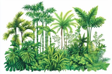 Fototapeta premium Vibrant collection of lush green tropical plants and foliage.
