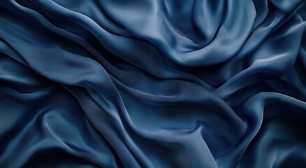 Obraz premium Dark blue silk fabric with folds, a background for design and decoration