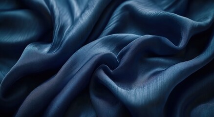 Fototapeta premium Dark blue silk fabric with folds, a background for design and decoration