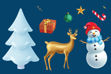 Christmas Festival Decorative Elements. Festive Vector Illustration For Discount Sale Offer Promotion, Greetings Card, Website, Advertisement, E-commerce.