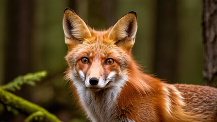 Obraz premium Close-Up of a Curious Red Fox in Woodland Setting