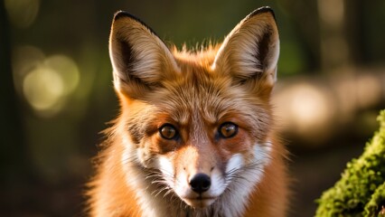 Fototapeta premium Close-Up of a Curious Red Fox in Woodland Setting
