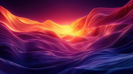 Obraz premium A glowing canyon with gradient waves of light cascading through its rugged walls. The surreal colors create a striking contrast with the natural textures of the rocks. A dramatic and captivating 