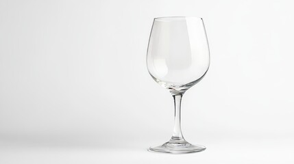 Fototapeta premium Empty transparent wine glass, isolated on a white background with subtle shadow and copy space.