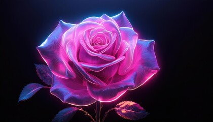 Radiant Neon Pink Rose Artwork. Perfect for Valentine's Day Romantic Promotions, Modern Gift Card Designs, or Love Themed Digital Campaigns with Elegant Floral Glow and Vivid Aesthetic Appeal