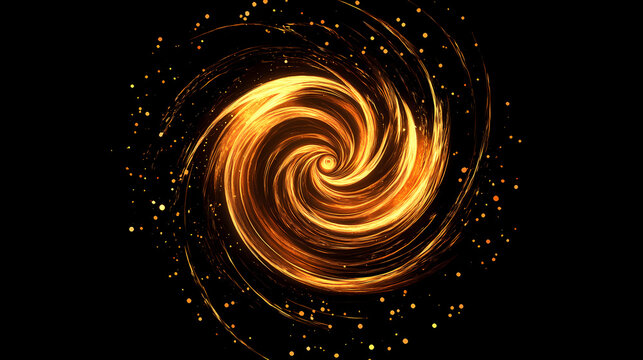 Fire swirl. burning vortex. glitter orange red golden sparks flame round whirl spinning on dark black abstract illustration background. Whirl. Illustration