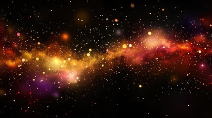 Fototapeta premium New Year background with a vibrant explosion of fireworks in a night sky filled with glitter and golden bokeh lights.