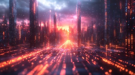 Digital workspace glowing data streams virtual screens and collaborative tech hubs enhancing teamwork and operational efficiency