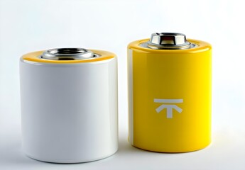 Stylish Yellow and White Battery with Modern Design on Light Background Featuring Unique Shape and Sleek Finish Ideal for Product Showcase and Energy Concepts