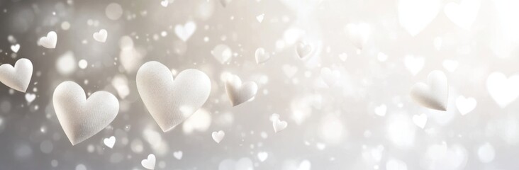 Fototapeta premium A light gray background with white hearts illustration, copy space banner background for Valentine's Day concept.