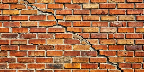 Cracked Brick Wall Texture, Close Up, Red Brick Wall, Crack, Brickwork brick wall, texture,...