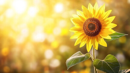 Obraz premium yellow flower in full bloom, isolated against a softly blurred background, symbolizes optimism, joy, renewal, and resilience, drawing focus to its radiant beauty and uplifting energy