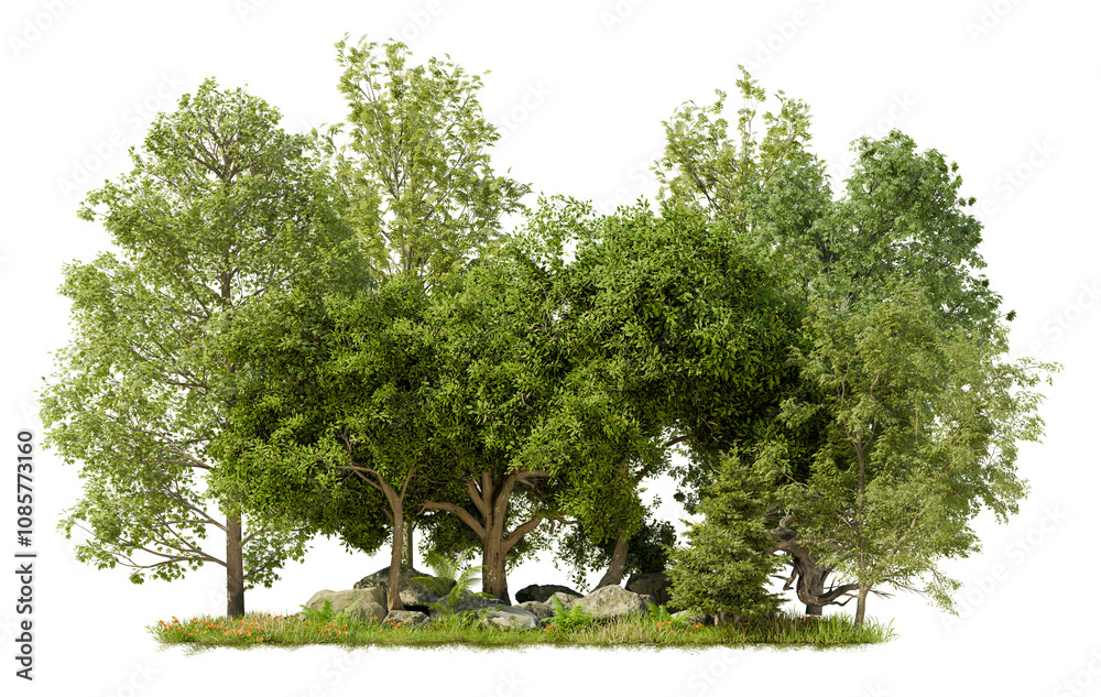 Leinwandbilder PNG tree group for fast drag and drop in main project, 3d illustration rendering
