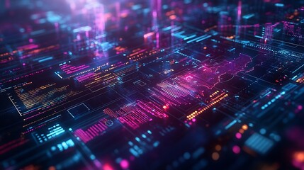 Fototapeta premium Abstract visual of integrated business technology glowing charts AI assistants interactive tools for optimizing corporate processes