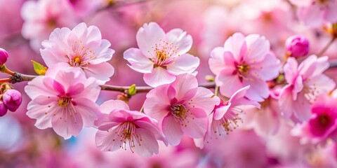 Fototapeta premium Delicate Pink Cherry Blossoms Close-Up, Macro Photography, Floral Beauty, Springtime, Cherry Blossom, Flower, Pink