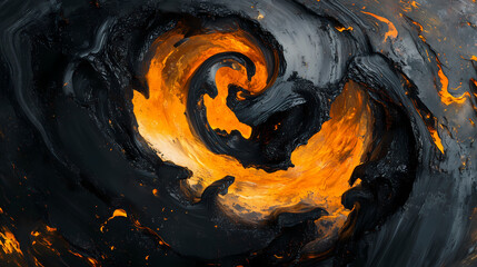 Abstract flame with black and orange palette. Whirl. Illustration