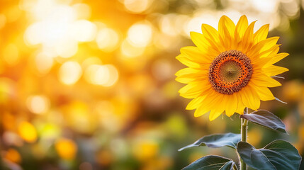 Obraz premium yellow flower in full bloom, isolated against a softly blurred background, symbolizes optimism, joy, renewal, and resilience, drawing focus to its radiant beauty and uplifting energy