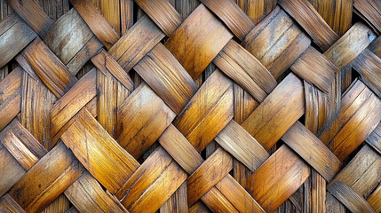 Obraz premium woven wood wall showcasing intricate patterns symbolizing order in chaos. The interlocking designs highlight balance, craftsmanship, and the interplay between nature and human ingenuity