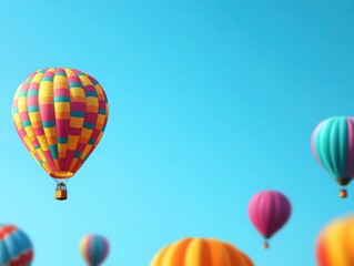 Fototapeta premium Colorful hot air balloons soaring against a clear blue sky, capturing the spirit of adventure and freedom during a vibrant festival.