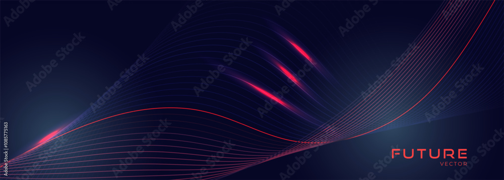 Poster dark blue technology background with pink and blue wavy lines. digital hi-tech vector banner with dy