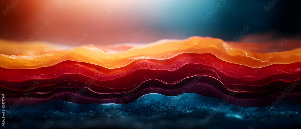 Poster vibrant layers of colors blend together, creating a mesmerizing abstract artwork with dynamic flow a