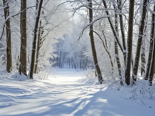 Frosty landscape with snow covered trees