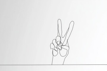 Fototapeta premium Single Line Drawing of a Hand Making the Peace Sign on a White Background