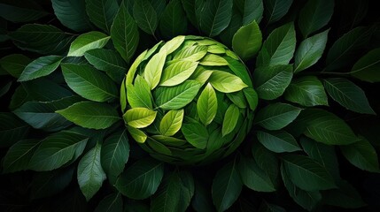 Obraz premium Globe with Leaves: A globe wrapped in lush green leaves, symbolizing environmental protection and the interconnectedness of nature and the planet.