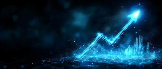 Futuristic glowing chart representing growth and progress in technology and finance.