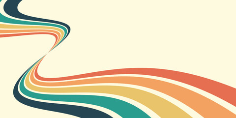 Retrofuturism poster design in trendy retro line style. Modern art poster retro vintage style 70s stripes background template lines shapes vector design.