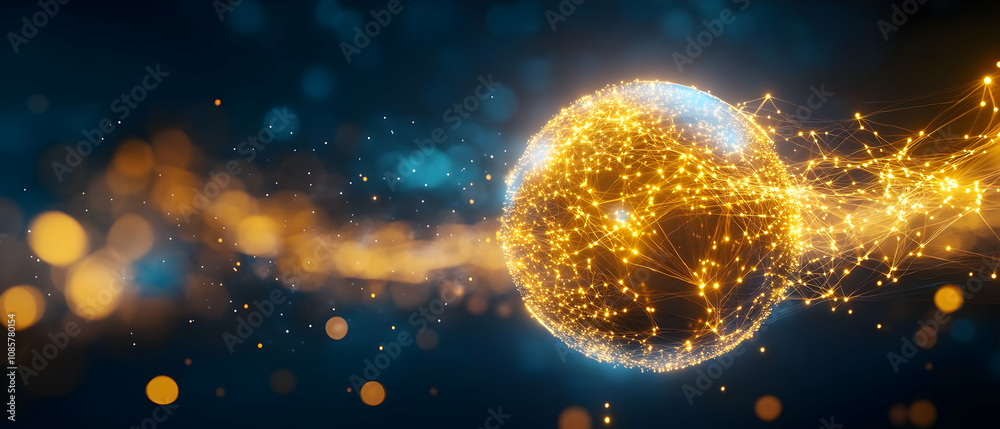 Wall mural an abstract representation of a glowing sphere with vibrant lights and dynamic energy swirling aroun