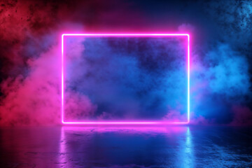 Naklejka premium Neon frame with pink and blue foggy background