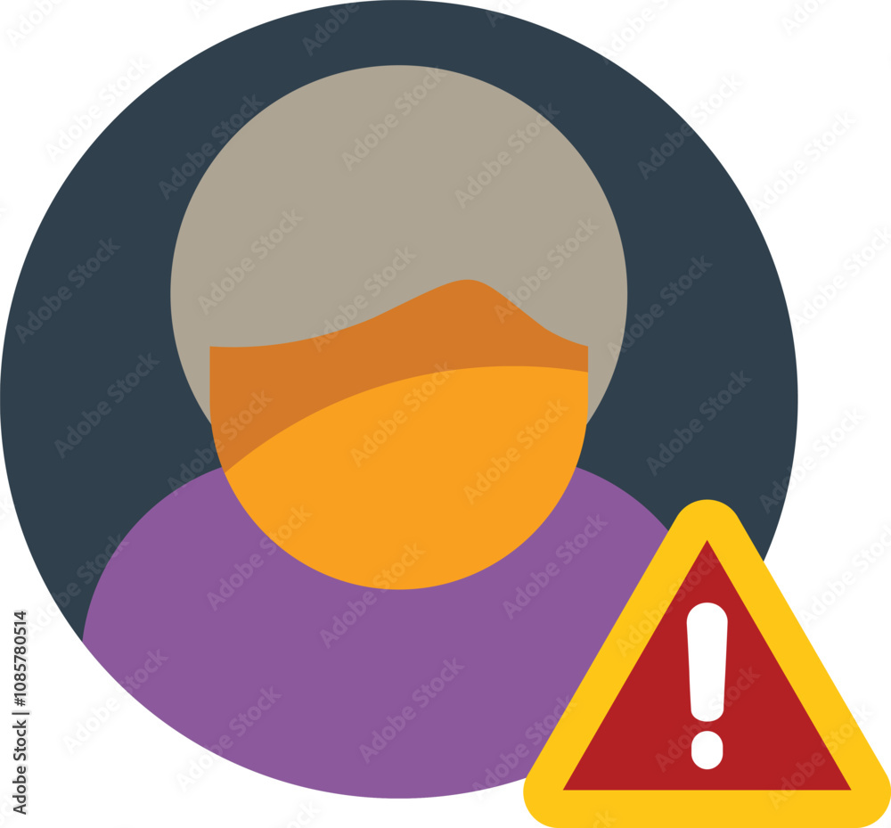 Poster user account icon showing warning sign with exclamation mark for notification of error or problem