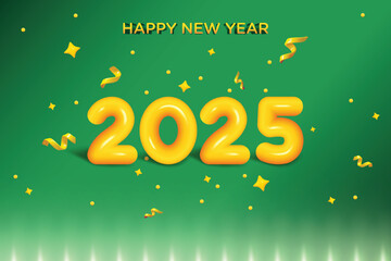 New Year 2025 Fluid Effect Text On Green Background. New Year's Eve Clearance Sale Offer Theme Vector Illustration For Greeting, Invite Card, Website, Banner, Poster, Flyer, Etc.