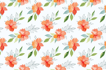 Flower watercolor art background vector. Wallpaper design with floral paint brush line art