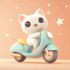 Cheerful Cartoon Cat on Light Blue Scooter