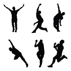 Premium Vector Black silhouettes of Cricket Bowler players shapes