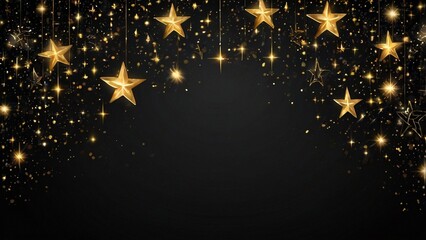 Goldene Sterne und glitzernder Sternenstaub vor dunklem Hintergrund, Weihnachtsdekoration