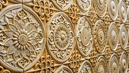 Obraz premium Intricate Ornamental Wall, Perspective, Carved Stone, Abstract Design, Islamic Architecture, Ornament, Relief