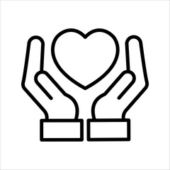 Thin Outline Icon Hands Hugging Heart Symbol in Which Sign Person. Line Charity, Message Love and Patient Care, Caring Hands. Vector Isolated Pictogram