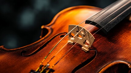 Fototapeta premium Close-up of a beautifully crafted violin string musical instrument showcase indoor environment artistic perspective music concept